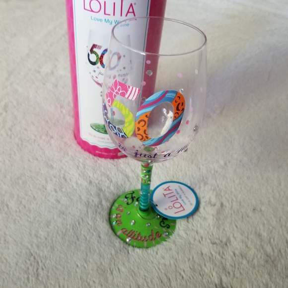 NIB LOLITA 50 Is Just A Number Hand Painted Wine Glass 15 OZ - Picture 9 of 14